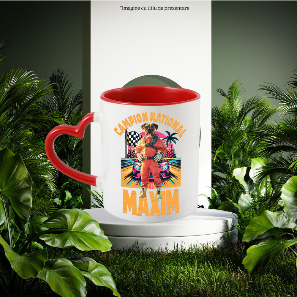 Cana cu Animal Campion la Cursele cu Masini, Peronalizata cu Numele si Poza Animalului Tau cu Maner Inima Rosie [4]