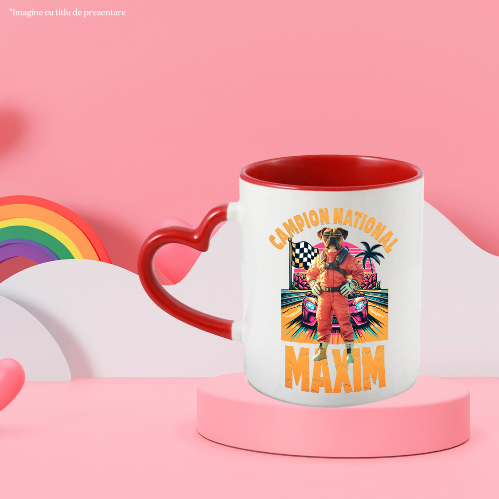 Cana cu Animal Campion la Cursele cu Masini, Peronalizata cu Numele si Poza Animalului Tau cu Maner Inima Rosie [6]