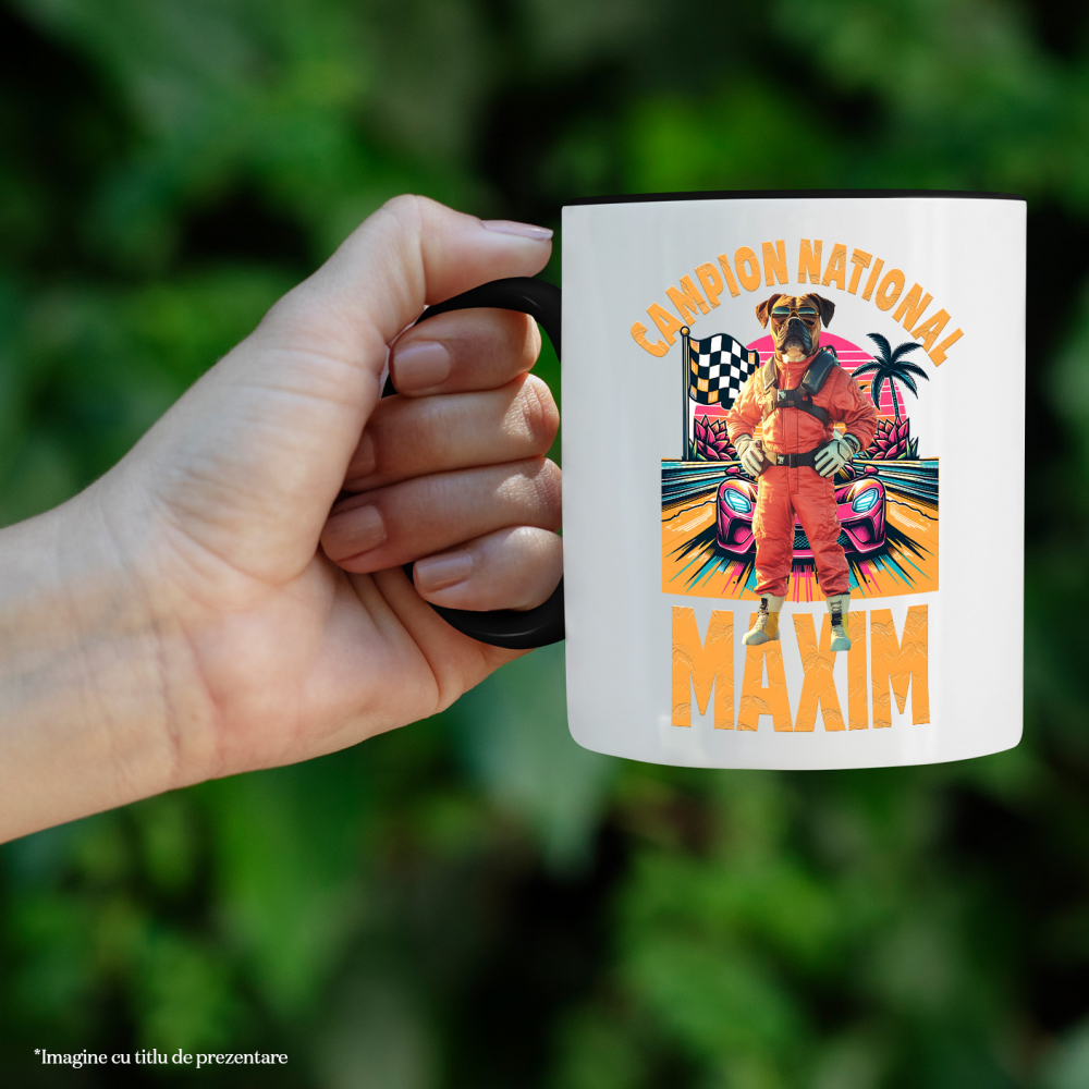 Cana cu Animal Campion la Cursele cu Masini, Peronalizata cu Numele si Poza Animalului Tau cu Maner Negru [4]