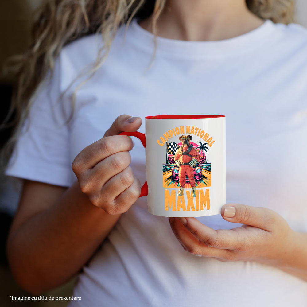 Cana cu Animal Campion la Cursele cu Masini, Peronalizata cu Numele si Poza Animalului Tau cu Maner Rosu [4]