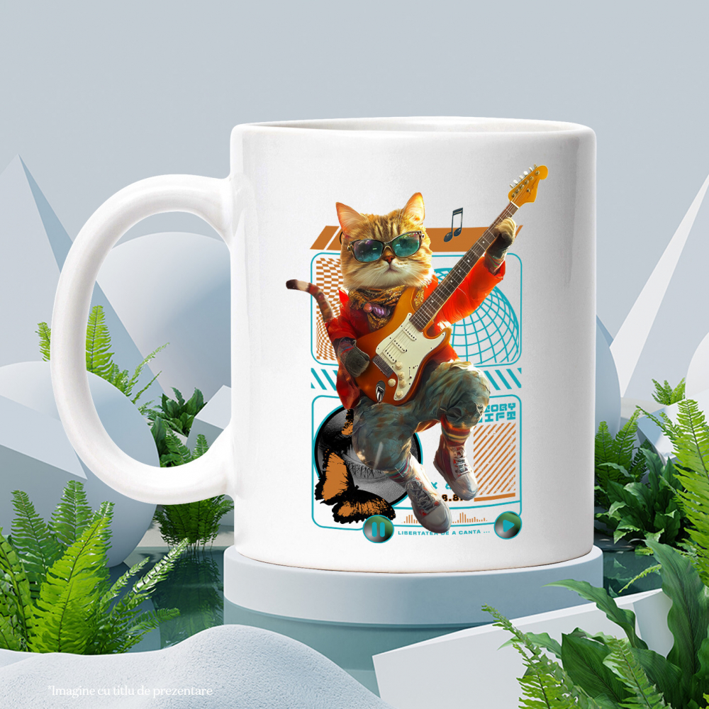 Cana cu Animal Cantand la Chitara, Peronalizata cu Numele si Poza Animalului Tau cu Maner Alb [6]