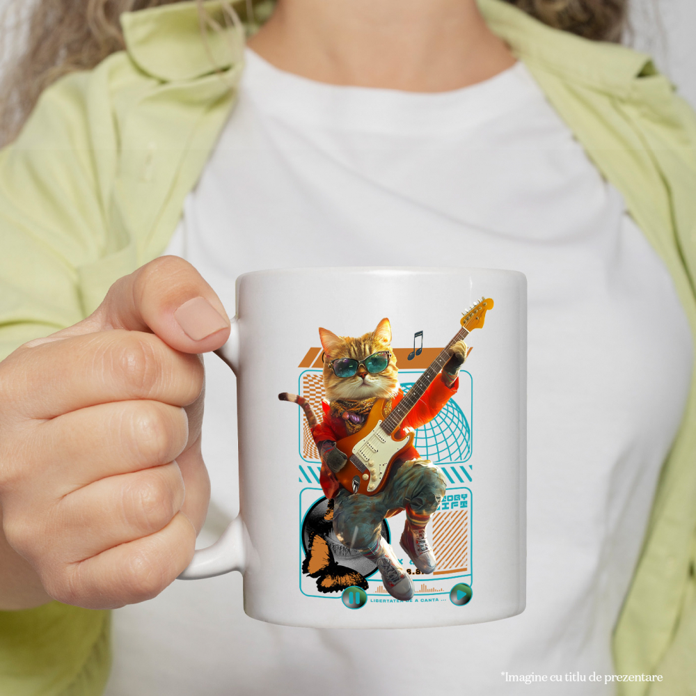 Cana cu Animal Cantand la Chitara, Peronalizata cu Numele si Poza Animalului Tau cu Maner Alb [4]