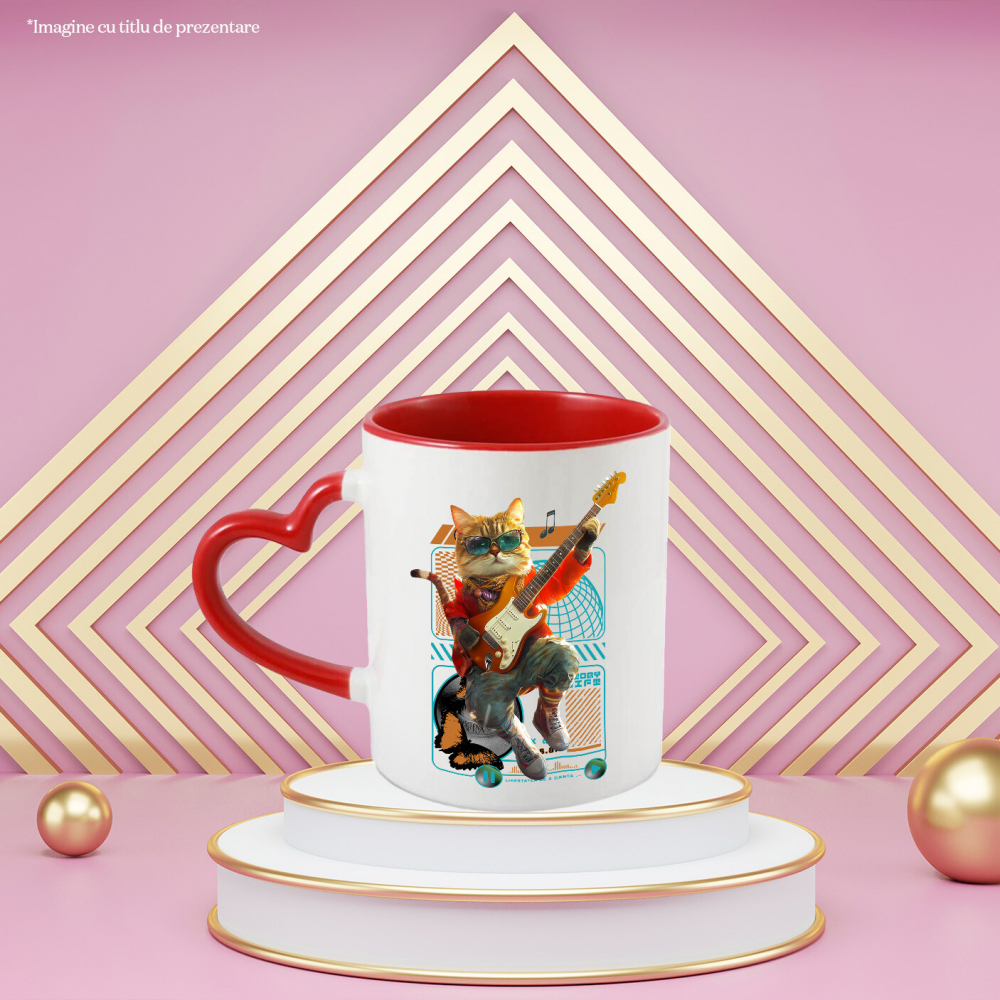 Cana cu Animal Cantand la Chitara, Peronalizata cu Numele si Poza Animalului Tau cu Maner Inima Rosie [4]