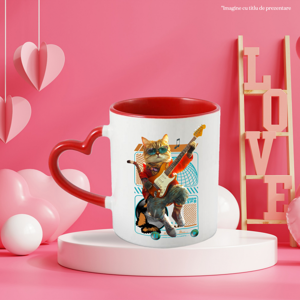 Cana cu Animal Cantand la Chitara, Peronalizata cu Numele si Poza Animalului Tau cu Maner Inima Rosie [6]