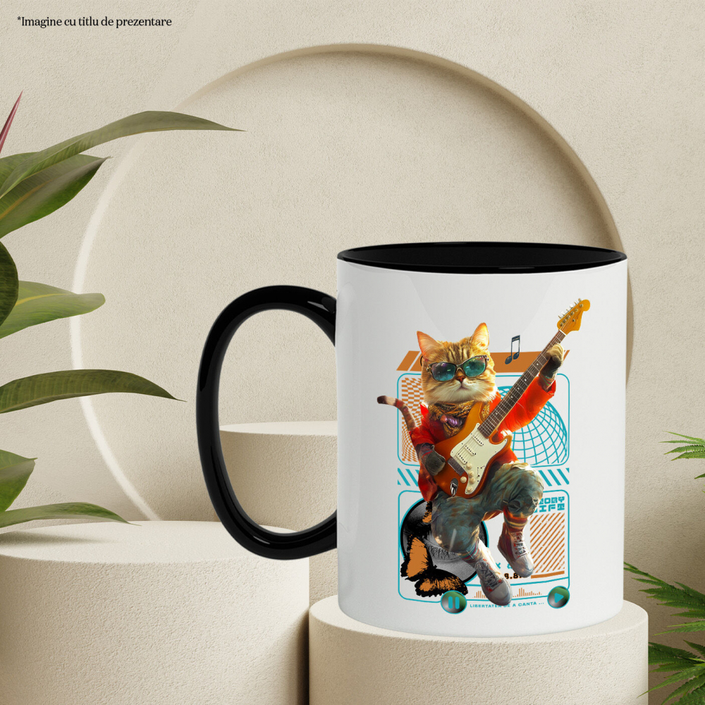 Cana cu Animal Cantand la Chitara, Peronalizata cu Numele si Poza Animalului Tau cu Maner Negru [6]