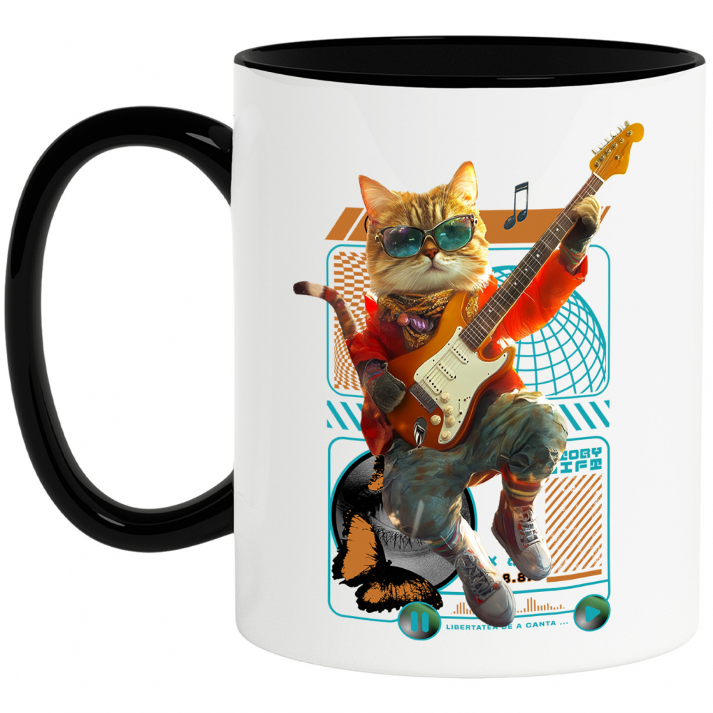 Cana cu Animal Cantand la Chitara, Peronalizata cu Numele si Poza Animalului Tau cu Maner Negru [1]