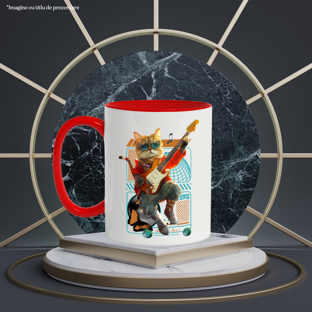 Cana cu Animal Cantand la Chitara, Peronalizata cu Numele si Poza Animalului Tau cu Maner Rosu [6]