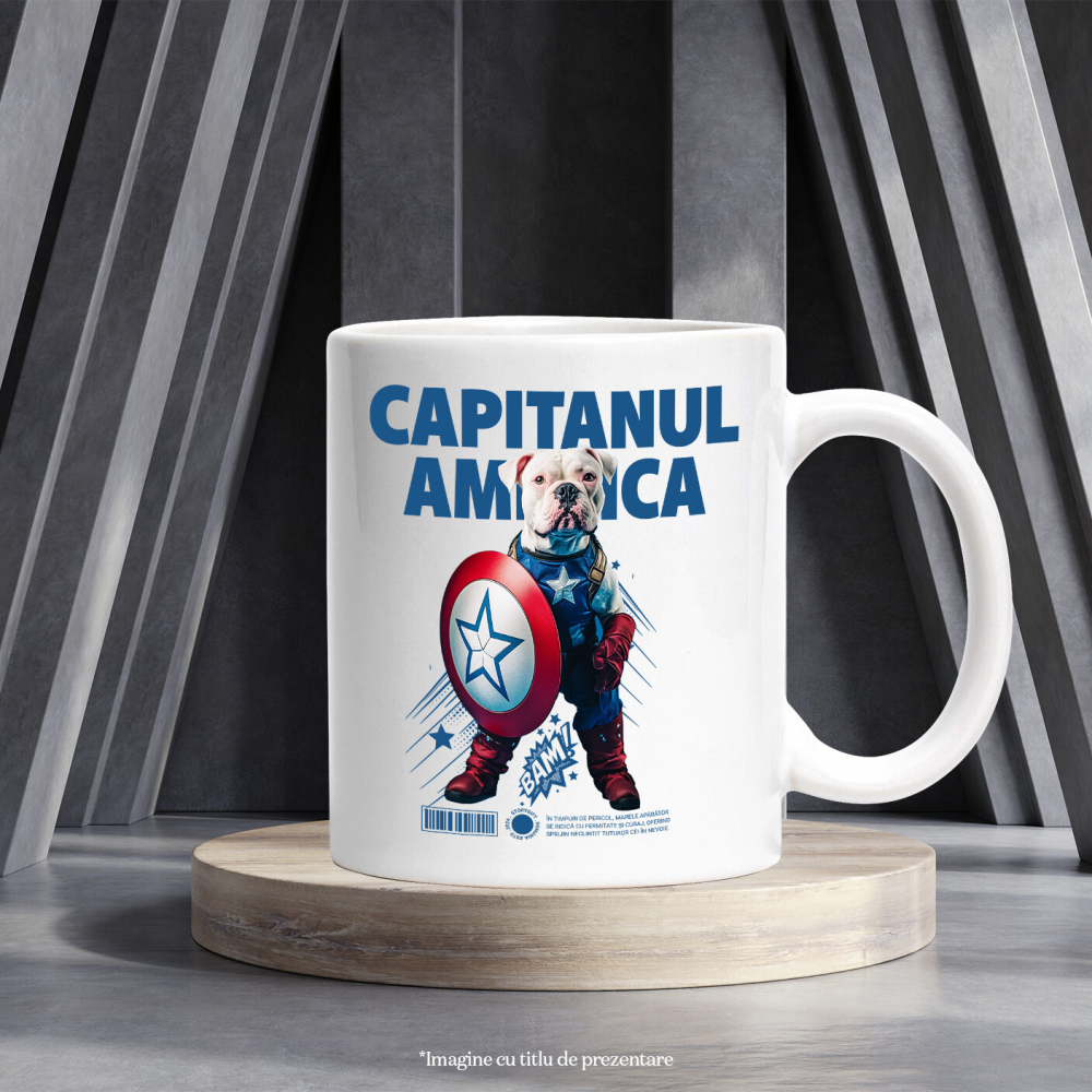 Cana cu Animal Capitanul America, Peronalizata cu Numele si Poza Animalului Tau cu Maner Alb [6]