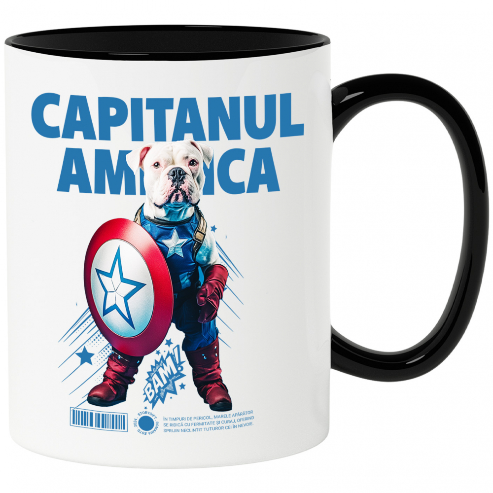 Cana cu Animal Capitanul America, Peronalizata cu Numele si Poza Animalului Tau cu Maner Negru [1]