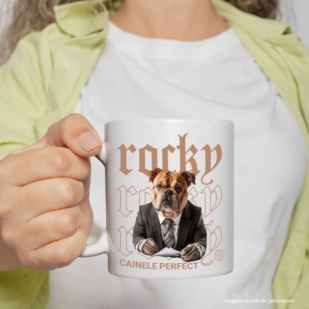 Cana cu Animal Contabil in Costum, Peronalizata cu Numele si Poza Animalului Tau cu Maner Alb [4]