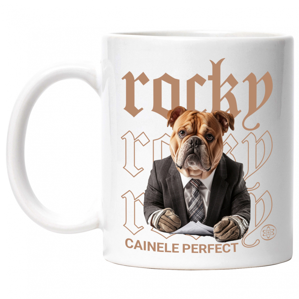 Cana cu Animal Contabil in Costum, Peronalizata cu Numele si Poza Animalului Tau cu Maner Alb [1]