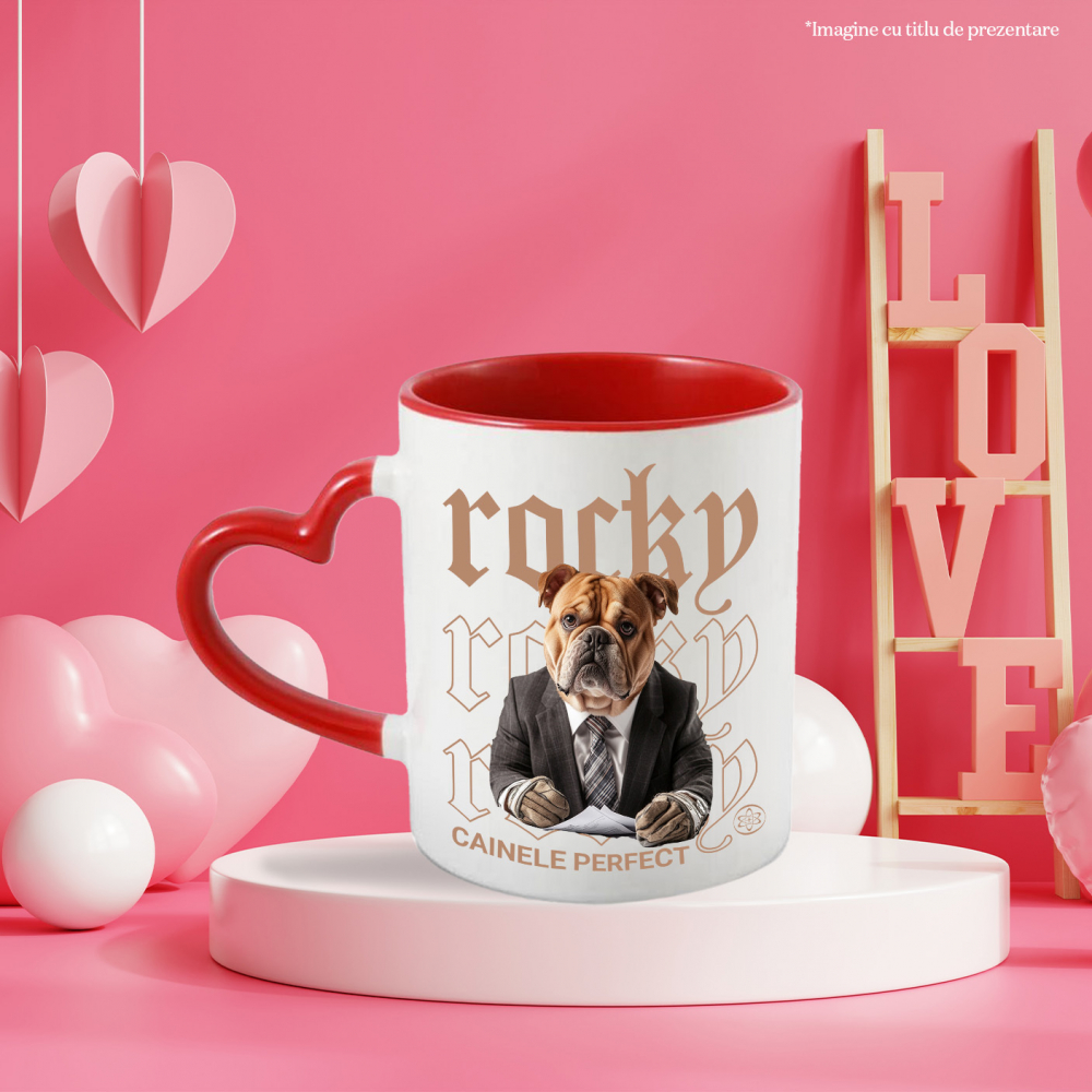 Cana cu Animal Contabil in Costum, Peronalizata cu Numele si Poza Animalului Tau cu Maner Inima Rosie [6]