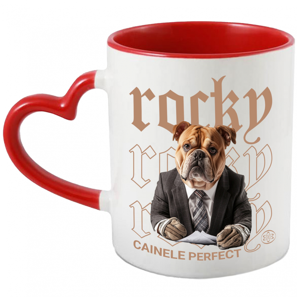 Cana cu Animal Contabil in Costum, Peronalizata cu Numele si Poza Animalului Tau cu Maner Inima Rosie [1]