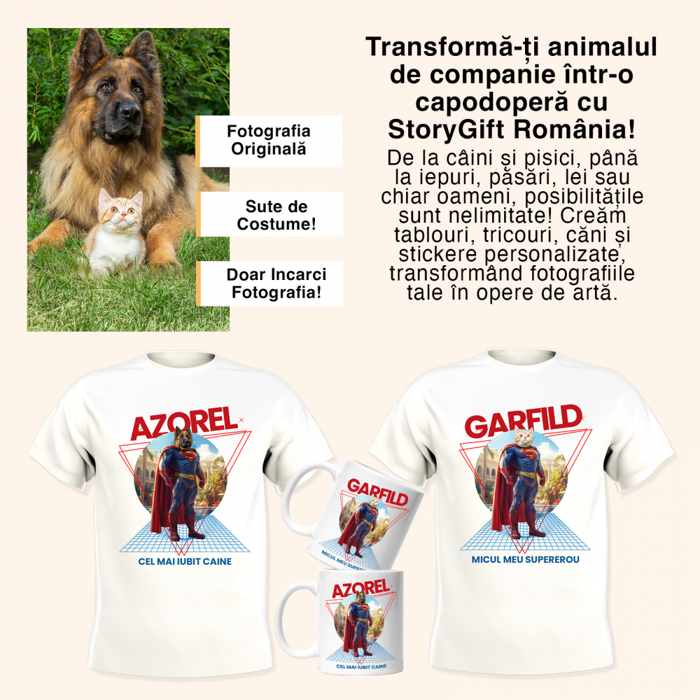 Cana cu Animal Pe Motocicleta, La Apus cu Palmieri, Peronalizata cu Numele si Poza Animalului Tau cu Maner Rosu [5]