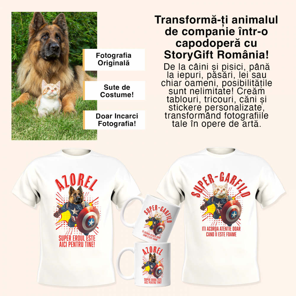 Cana cu Animal Pe Motocicleta, La Apus cu Palmieri, Peronalizata cu Numele si Poza Animalului Tau cu Maner Rosu [2]