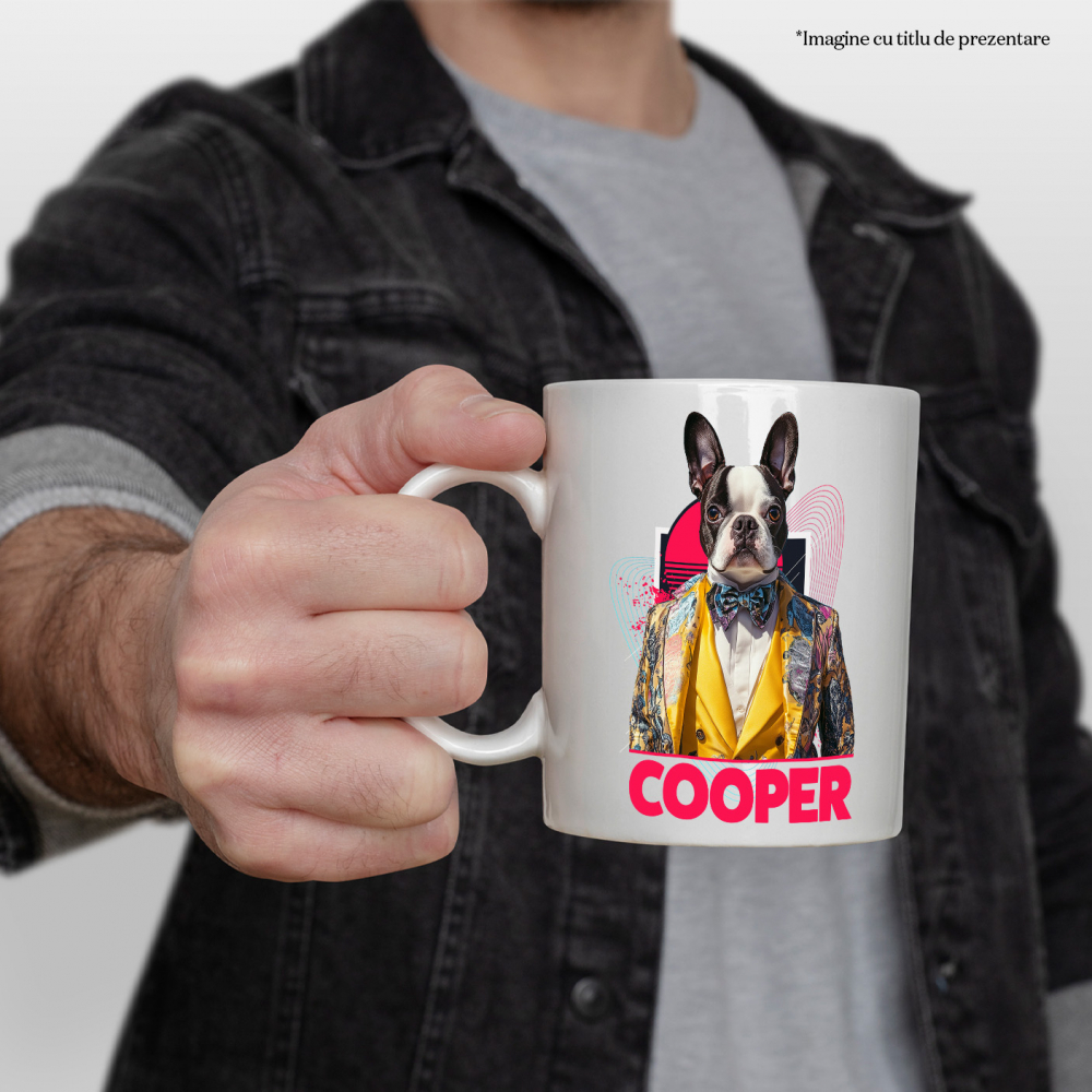 Cana cu Animal Designer de Moda, Costum Colorat, Peronalizata cu Numele si Poza Animalului Tau cu Maner Alb [4]