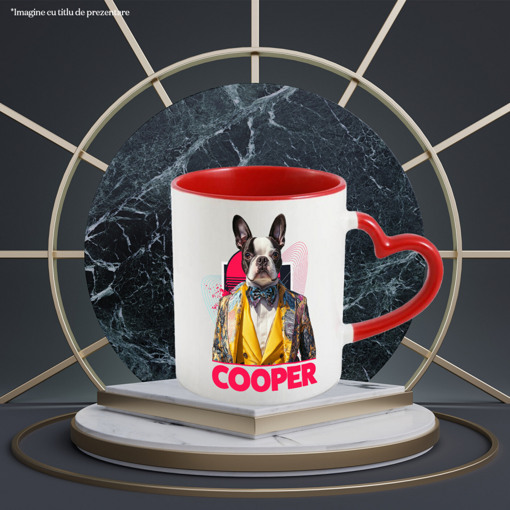 Cana cu Animal Designer de Moda, Costum Colorat, Peronalizata cu Numele si Poza Animalului Tau cu Maner Inima Rosie [4]