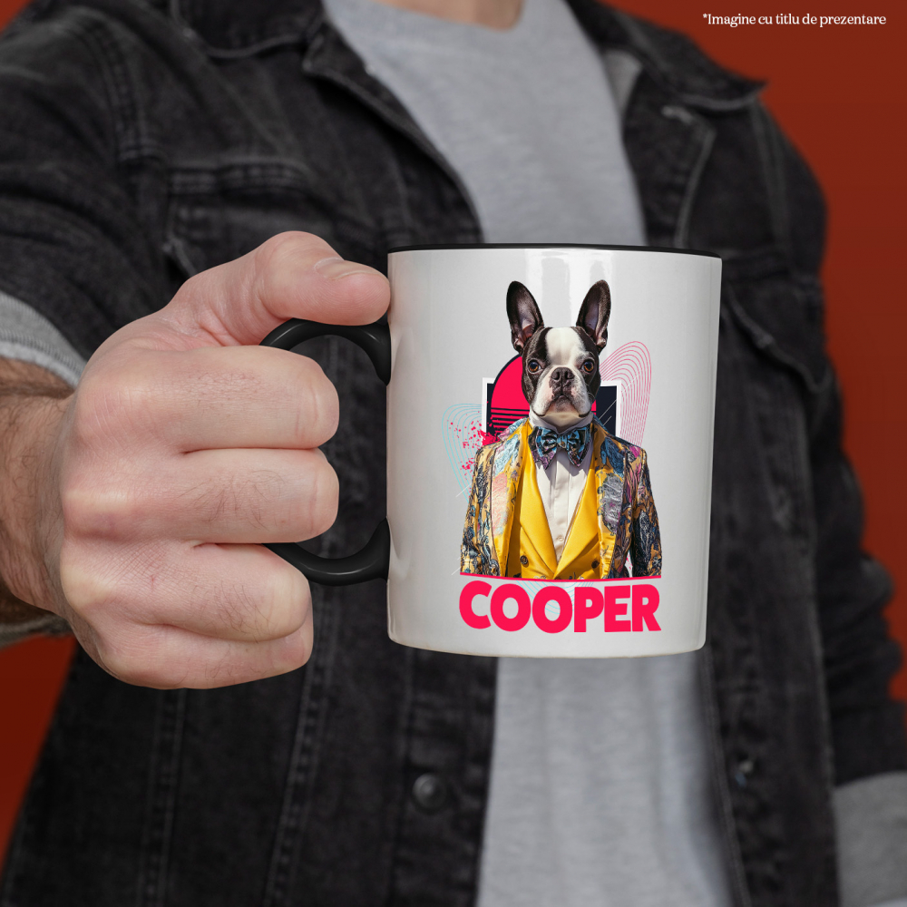 Cana cu Animal Designer de Moda, Costum Colorat, Peronalizata cu Numele si Poza Animalului Tau cu Maner Negru [4]