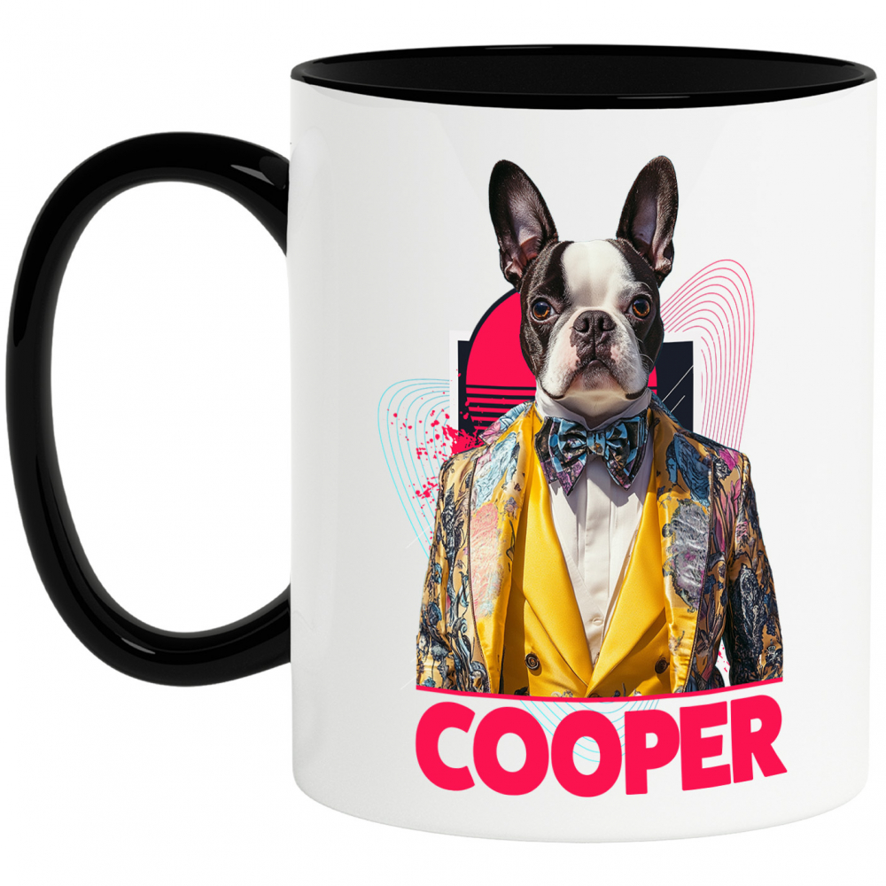 Cana cu Animal Designer de Moda, Costum Colorat, Peronalizata cu Numele si Poza Animalului Tau cu Maner Negru [1]