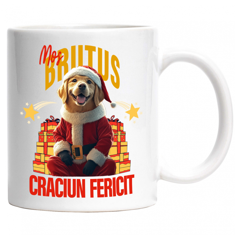 Cana cu Animal Imbracat in Haine de Craciun, Cadouri, Peronalizata cu Numele si Poza Animalului Tau cu Maner Alb [1]