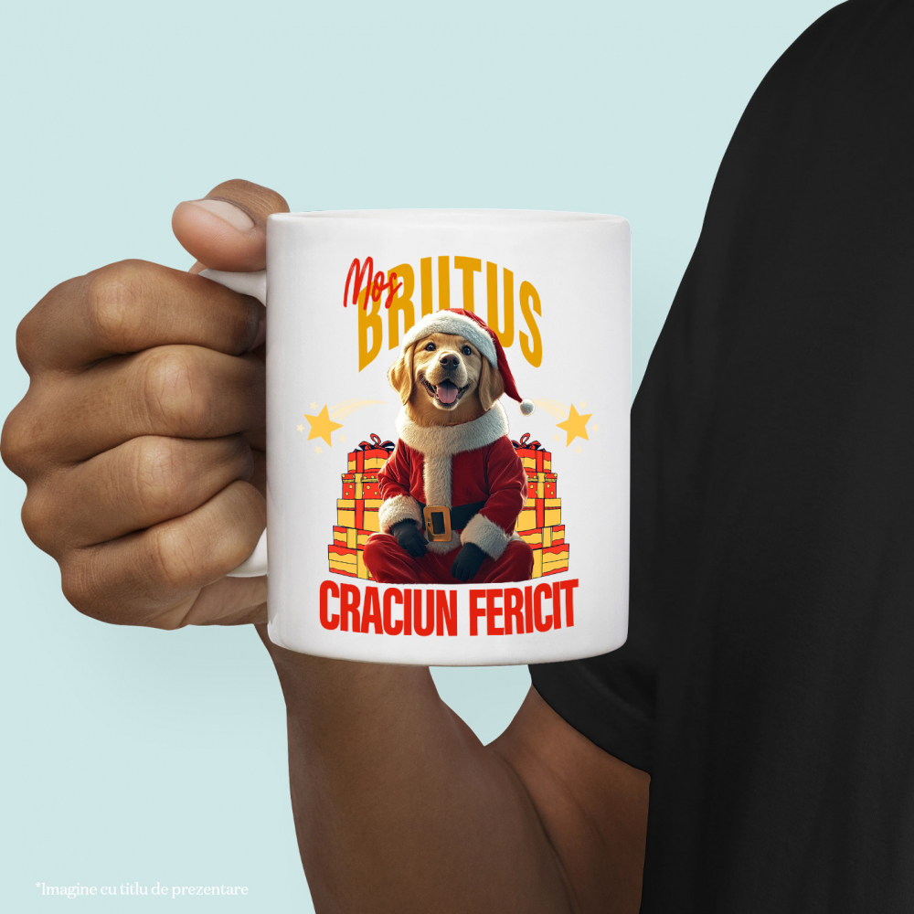 Cana cu Animal Imbracat in Haine de Craciun, Cadouri, Peronalizata cu Numele si Poza Animalului Tau cu Maner Alb [4]