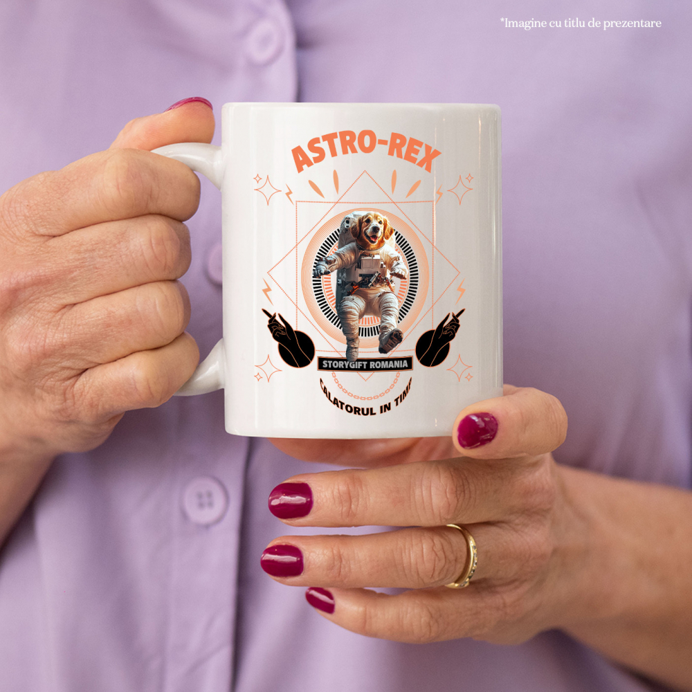 Cana cu Animal In Costum de Astronaut , Peronalizata cu Numele si Poza Animalului Tau cu Maner Alb [4]