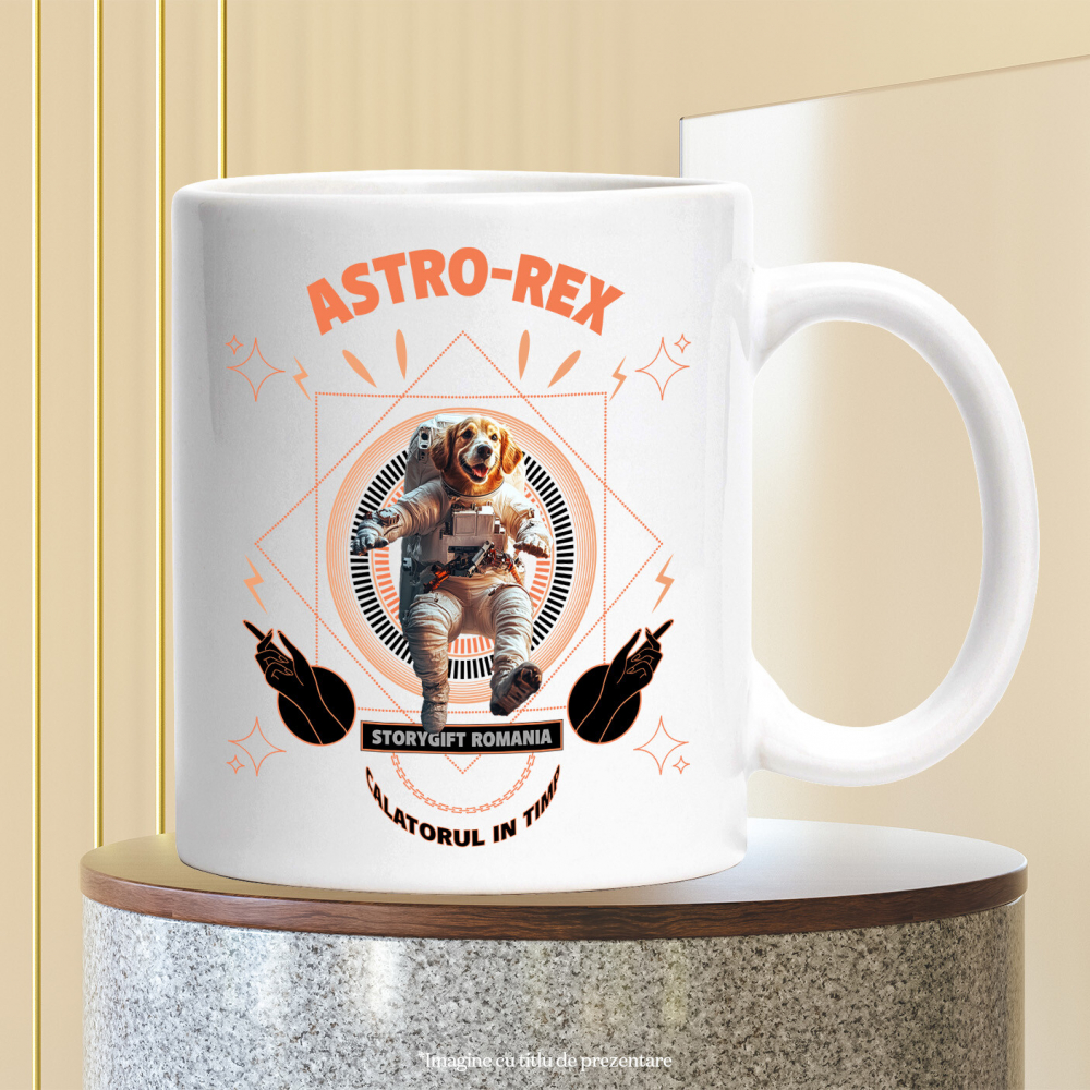 Cana cu Animal In Costum de Astronaut , Peronalizata cu Numele si Poza Animalului Tau cu Maner Alb [6]