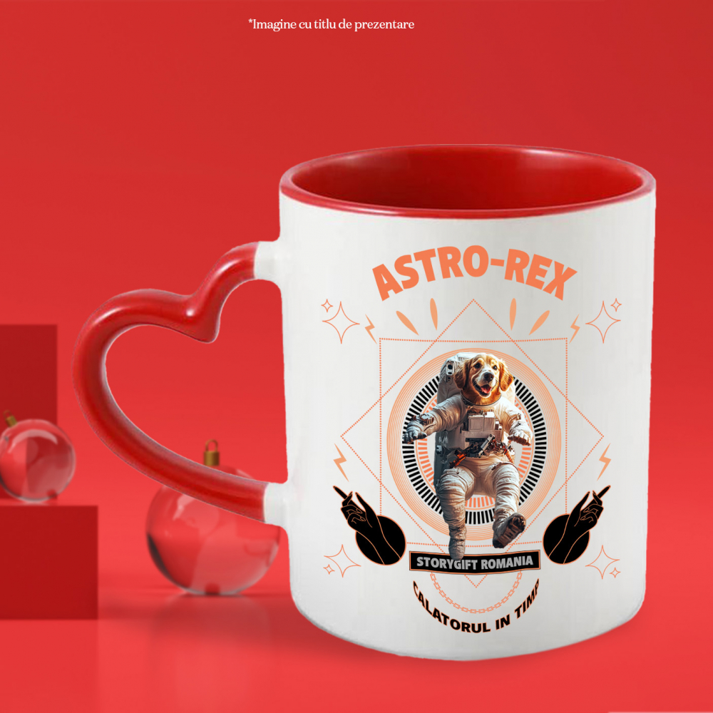 Cana cu Animal In Costum de Astronaut , Peronalizata cu Numele si Poza Animalului Tau cu Maner Inima Rosie [4]