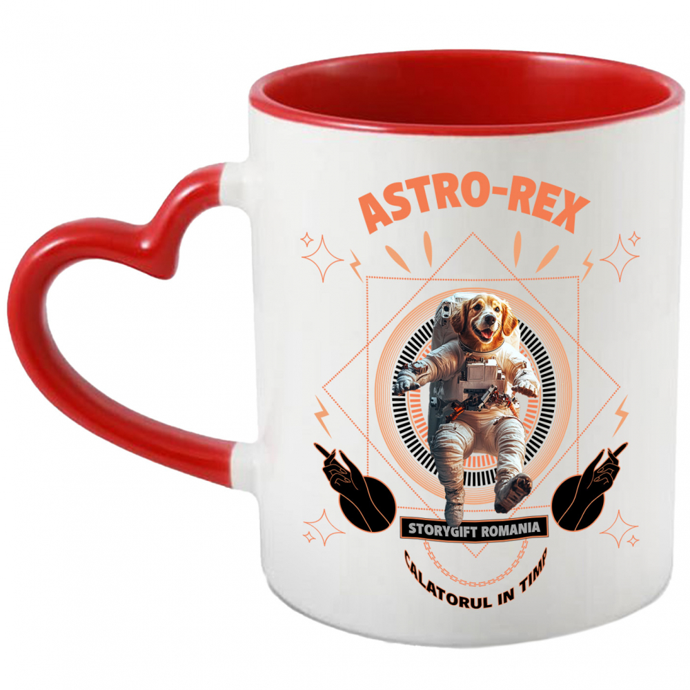 Cana cu Animal In Costum de Astronaut , Peronalizata cu Numele si Poza Animalului Tau cu Maner Inima Rosie [1]