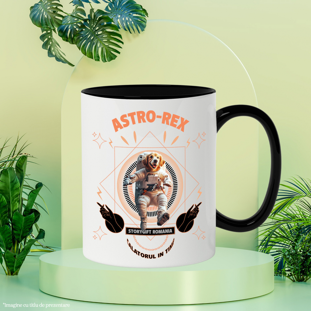 Cana cu Animal In Costum de Astronaut , Peronalizata cu Numele si Poza Animalului Tau cu Maner Negru [6]