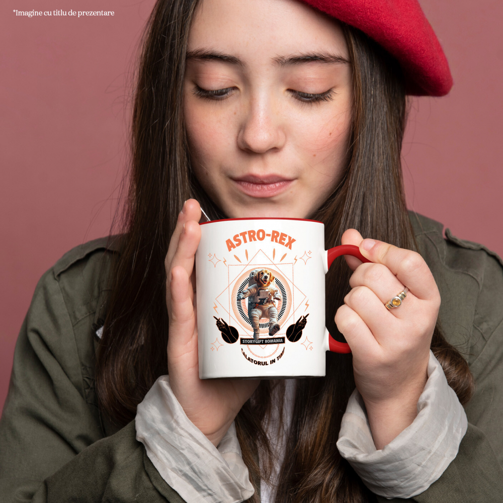 Cana cu Animal In Costum de Astronaut , Peronalizata cu Numele si Poza Animalului Tau cu Maner Rosu [4]