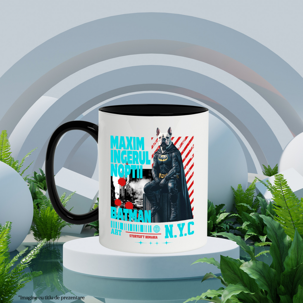 Cana cu Animal In Costum de Batman pe Strazile din New York City, Peronalizata cu Numele si Poza Animalului Tau cu Maner Negru [6]