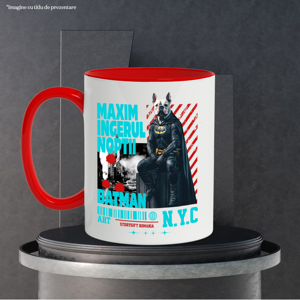 Cana cu Animal In Costum de Batman pe Strazile din New York City, Peronalizata cu Numele si Poza Animalului Tau cu Maner Rosu [6]