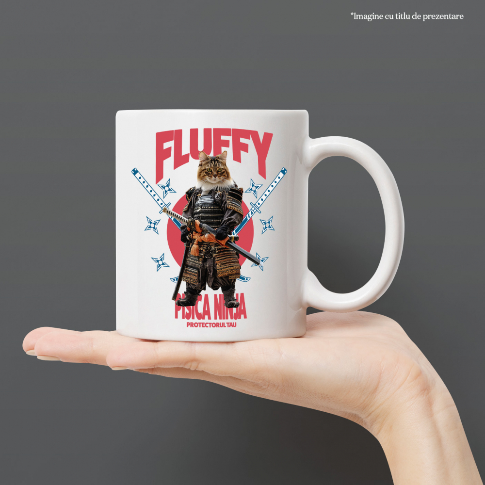 Cana cu Animal In Costum de Samurai cu Sabie, Peronalizata cu Numele si Poza Animalului Tau cu Maner Alb [4]