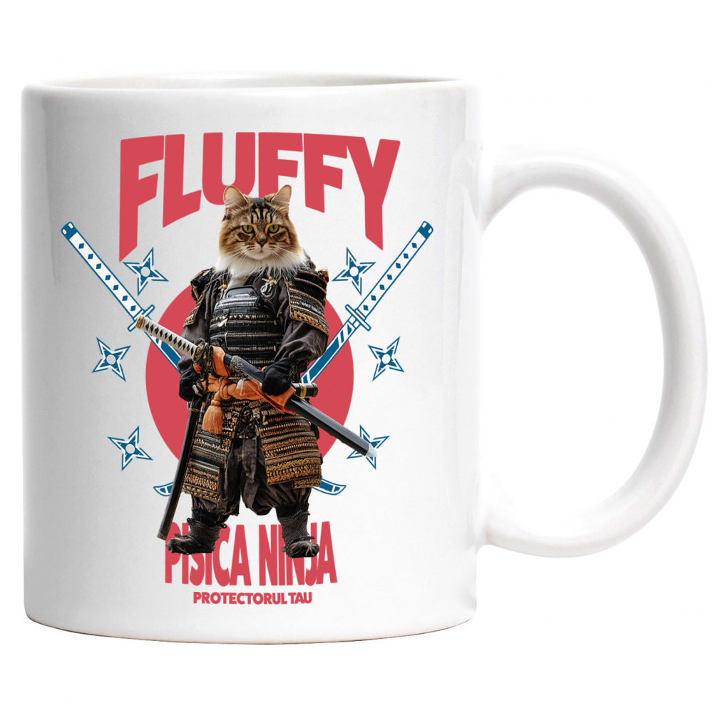 Cana cu Animal In Costum de Samurai cu Sabie, Peronalizata cu Numele si Poza Animalului Tau cu Maner Alb [1]