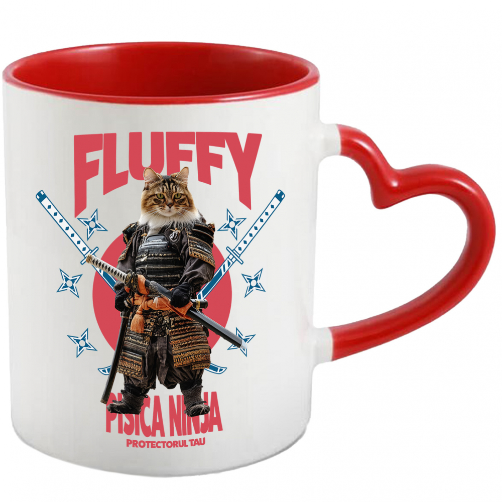 Cana cu Animal In Costum de Samurai cu Sabie, Peronalizata cu Numele si Poza Animalului Tau cu Maner Inima Rosie [1]