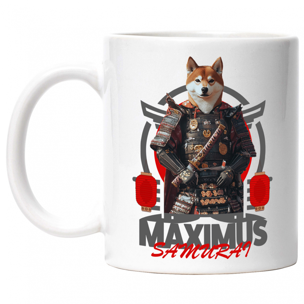 Cana cu Animal In Costum de Samurai, Peronalizata cu Numele si Poza Animalului Tau cu Maner Alb [1]