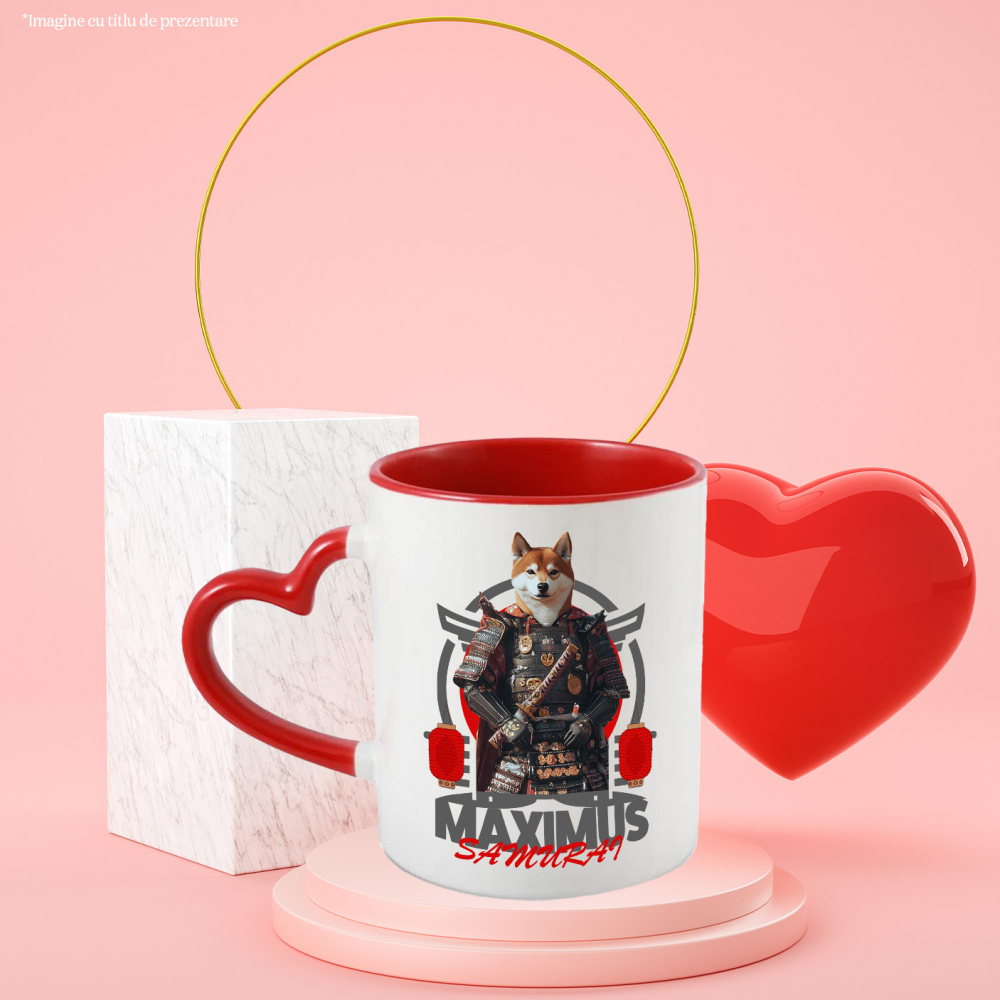 Cana cu Animal In Costum de Samurai, Peronalizata cu Numele si Poza Animalului Tau cu Maner Inima Rosie [6]