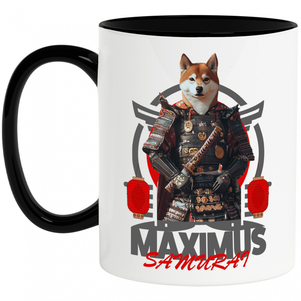 Cana cu Animal In Costum de Samurai, Peronalizata cu Numele si Poza Animalului Tau cu Maner Negru [1]