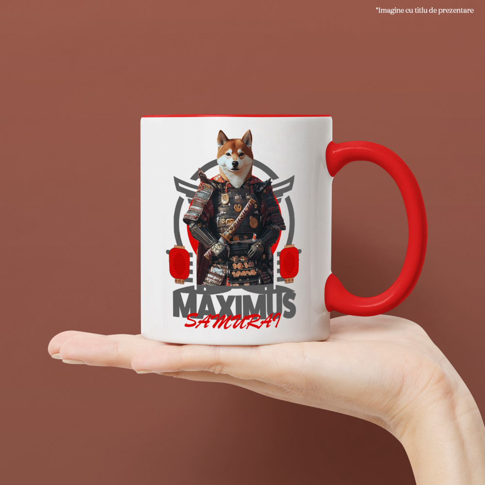 Cana cu Animal In Costum de Samurai, Peronalizata cu Numele si Poza Animalului Tau cu Maner Rosu [4]