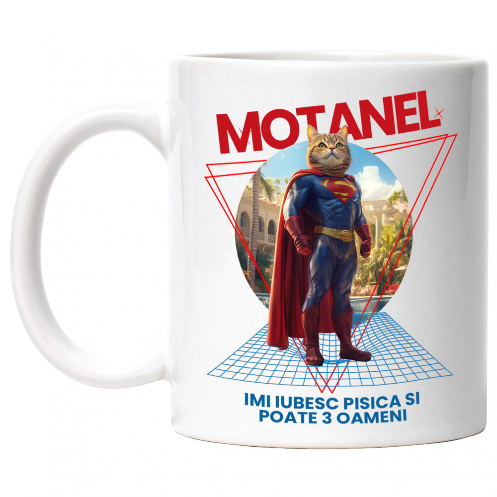 Cana cu Animal in Costum de Super Erou, Superman, Peronalizata cu Numele si Poza Animalului Tau cu Maner Alb [1]