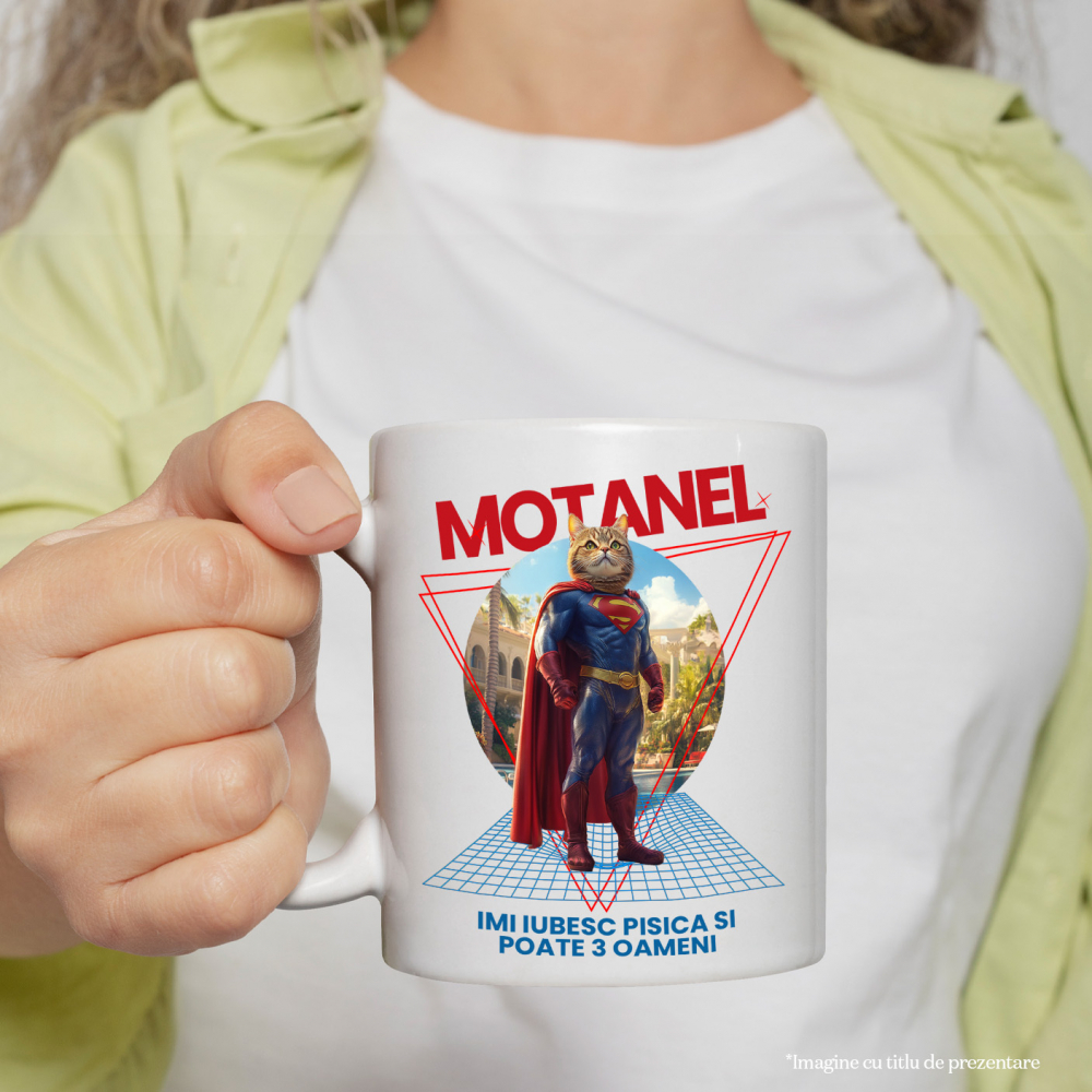 Cana cu Animal in Costum de Super Erou, Superman, Peronalizata cu Numele si Poza Animalului Tau cu Maner Alb [4]