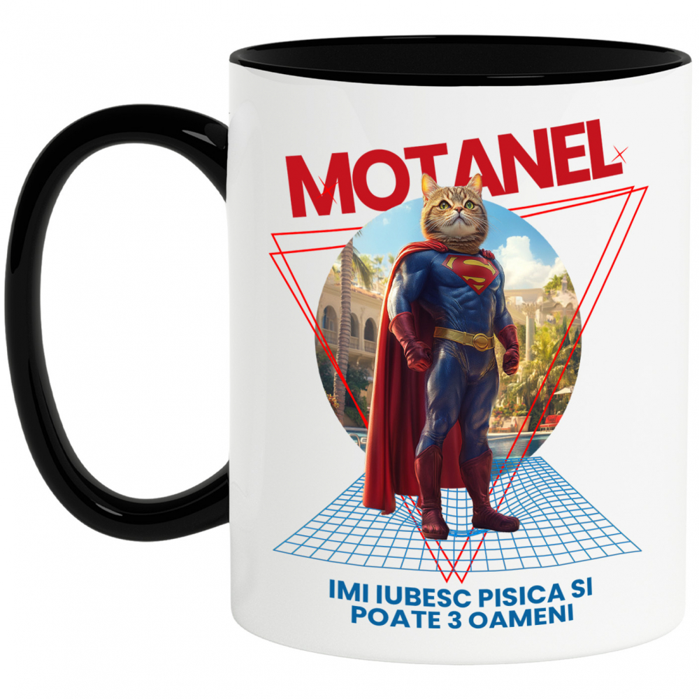 Cana cu Animal in Costum de Super Erou, Superman, Peronalizata cu Numele si Poza Animalului Tau cu Maner Negru [1]