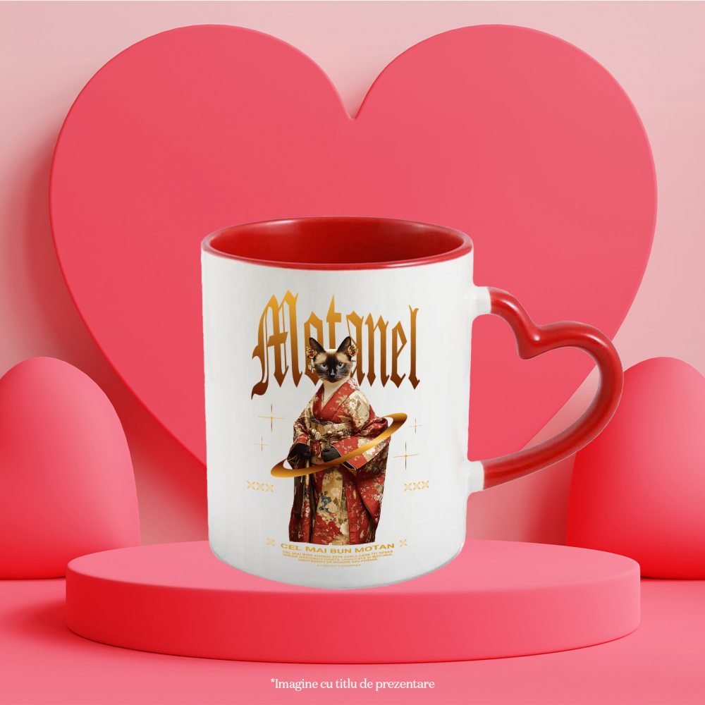 Cana cu Animal In Costum Japonez, Peronalizata cu Numele si Poza Animalului Tau cu Maner Inima Rosie [6]