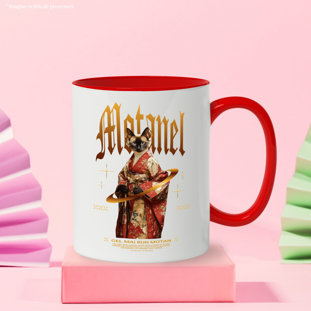 Cana cu Animal In Costum Japonez, Peronalizata cu Numele si Poza Animalului Tau cu Maner Rosu [6]