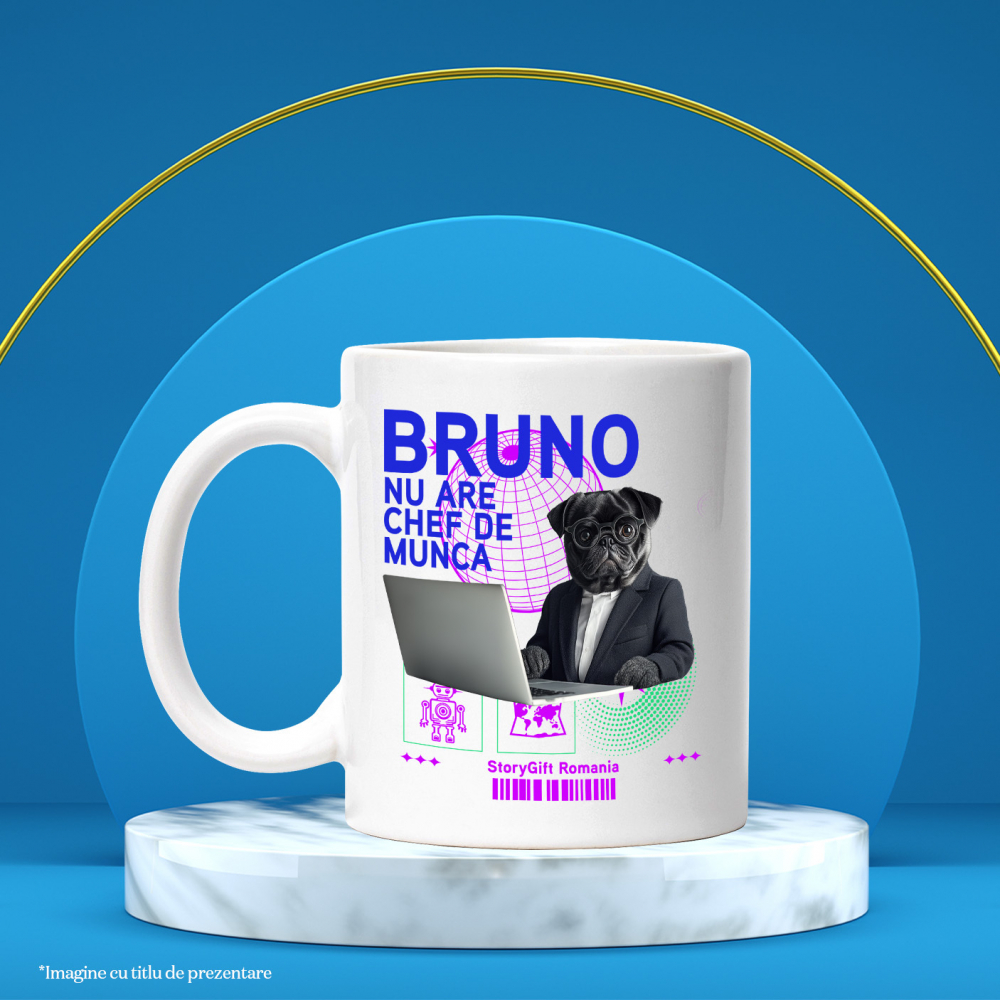 Cana cu Animal In Costum Lucrand pe Laptop, Peronalizata cu Numele si Poza Animalului Tau cu Maner Alb [6]