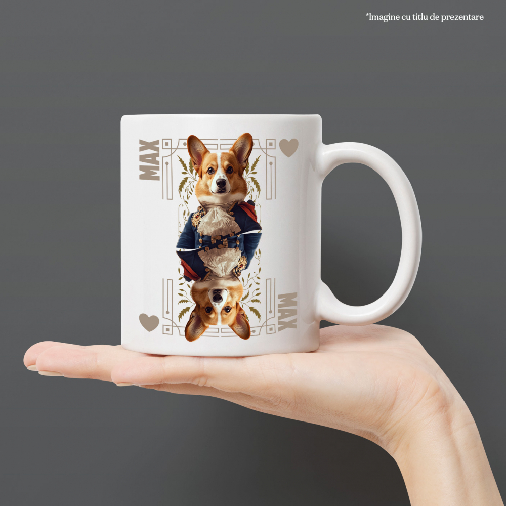 Cana cu Animal In Costum Regal, Carte de Joc, Inima, Peronalizata cu Numele si Poza Animalului Tau cu Maner Alb [4]