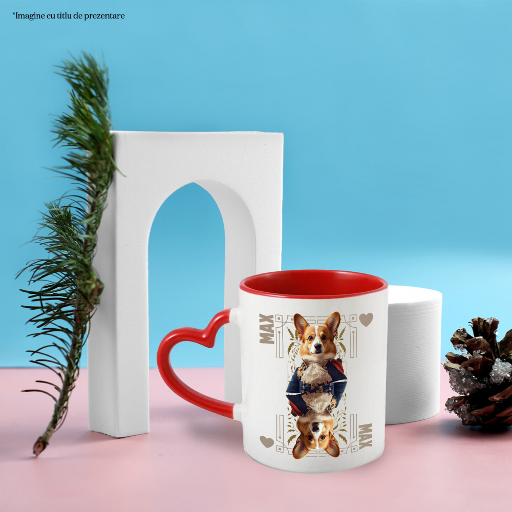 Cana cu Animal In Costum Regal, Carte de Joc, Inima, Peronalizata cu Numele si Poza Animalului Tau cu Maner Inima Rosie [4]