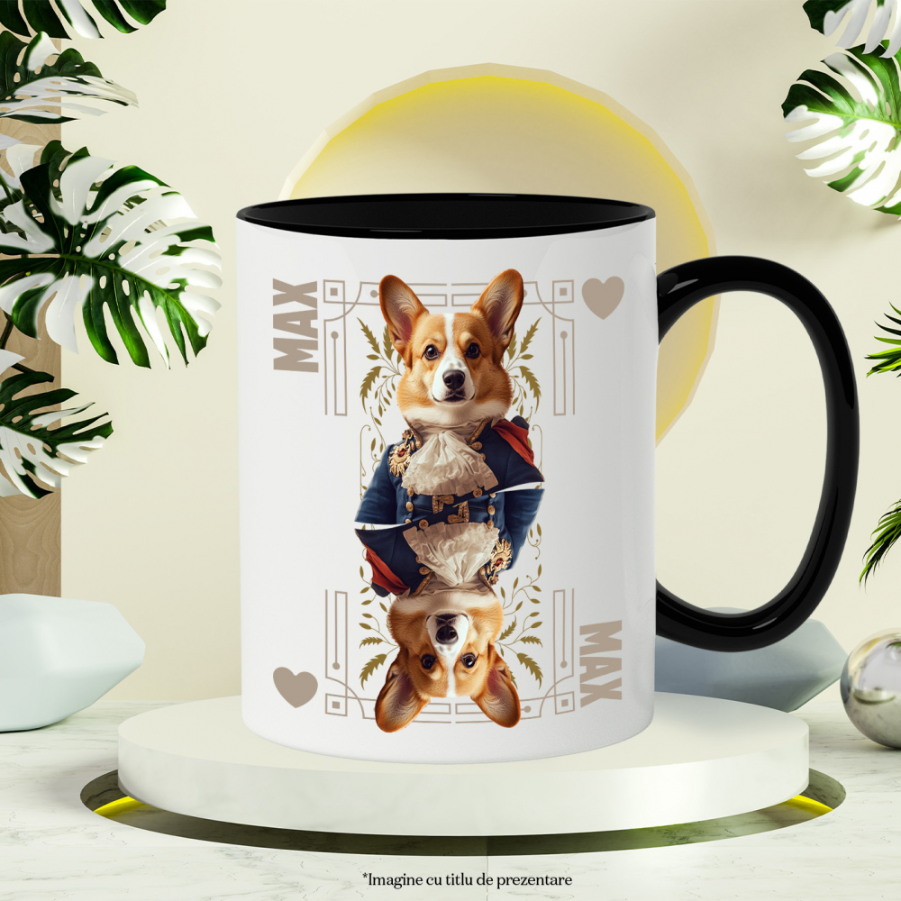 Cana cu Animal In Costum Regal, Carte de Joc, Inima, Peronalizata cu Numele si Poza Animalului Tau cu Maner Negru [6]