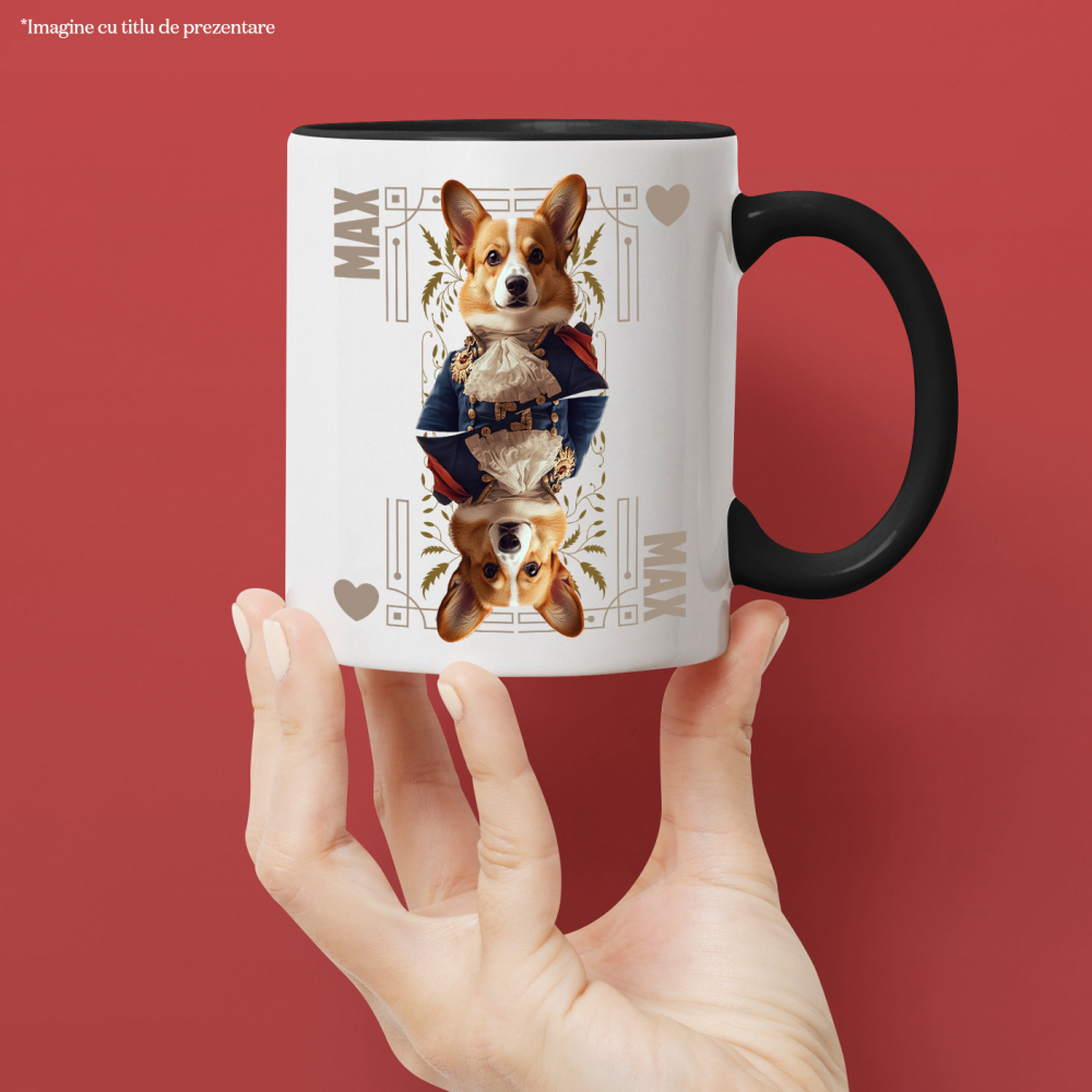 Cana cu Animal In Costum Regal, Carte de Joc, Inima, Peronalizata cu Numele si Poza Animalului Tau cu Maner Negru [4]